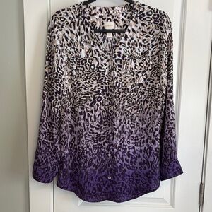 Chico's Purple and Cream Leopard Button Down Shirt
